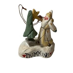 Folk Art House of Hatten SANTA TRIMMING TREE Figurine by Denise Calla 1998